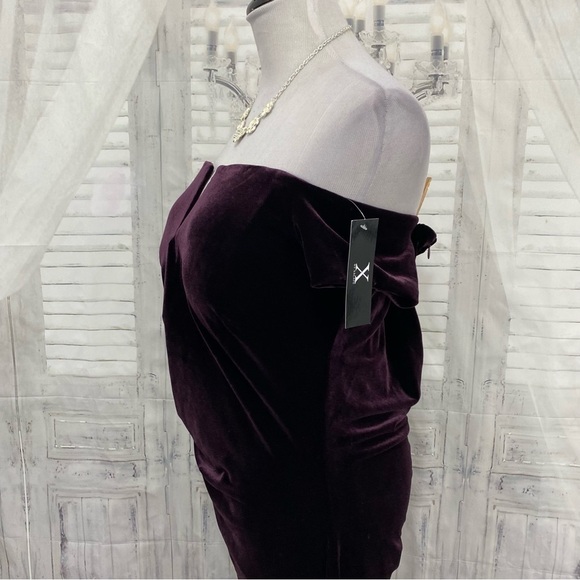 XSCAPE Size 16 Sweetheart Neck Dress Plum Purple Off the Shoulder Fitted Velvet - Picture 4 of 11